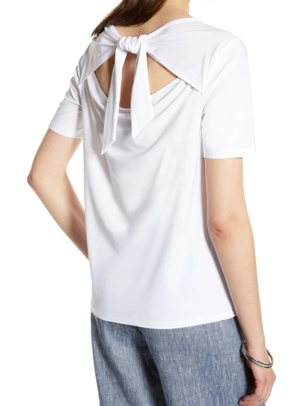 Halogen White Short Sleeve Top with Back Tie- Size Medium